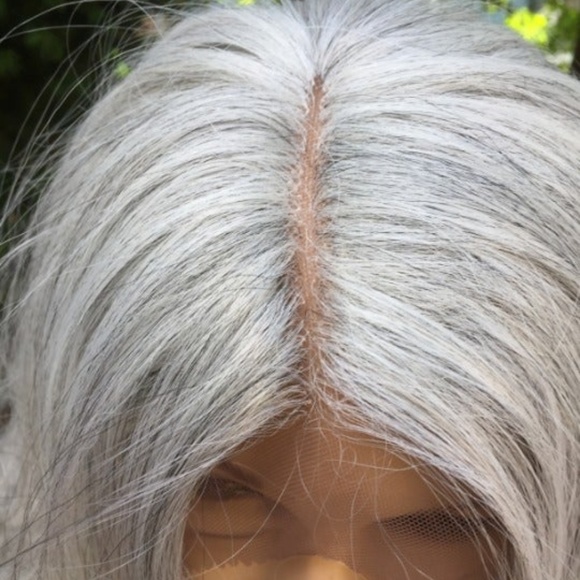 white and gray lace front wig main image 6